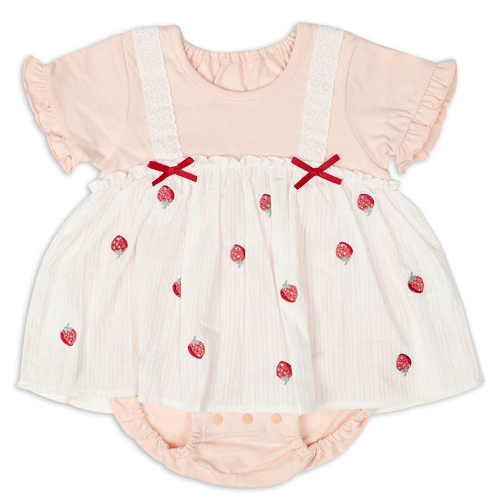 短袖假兩件外出包屁衣-橘色