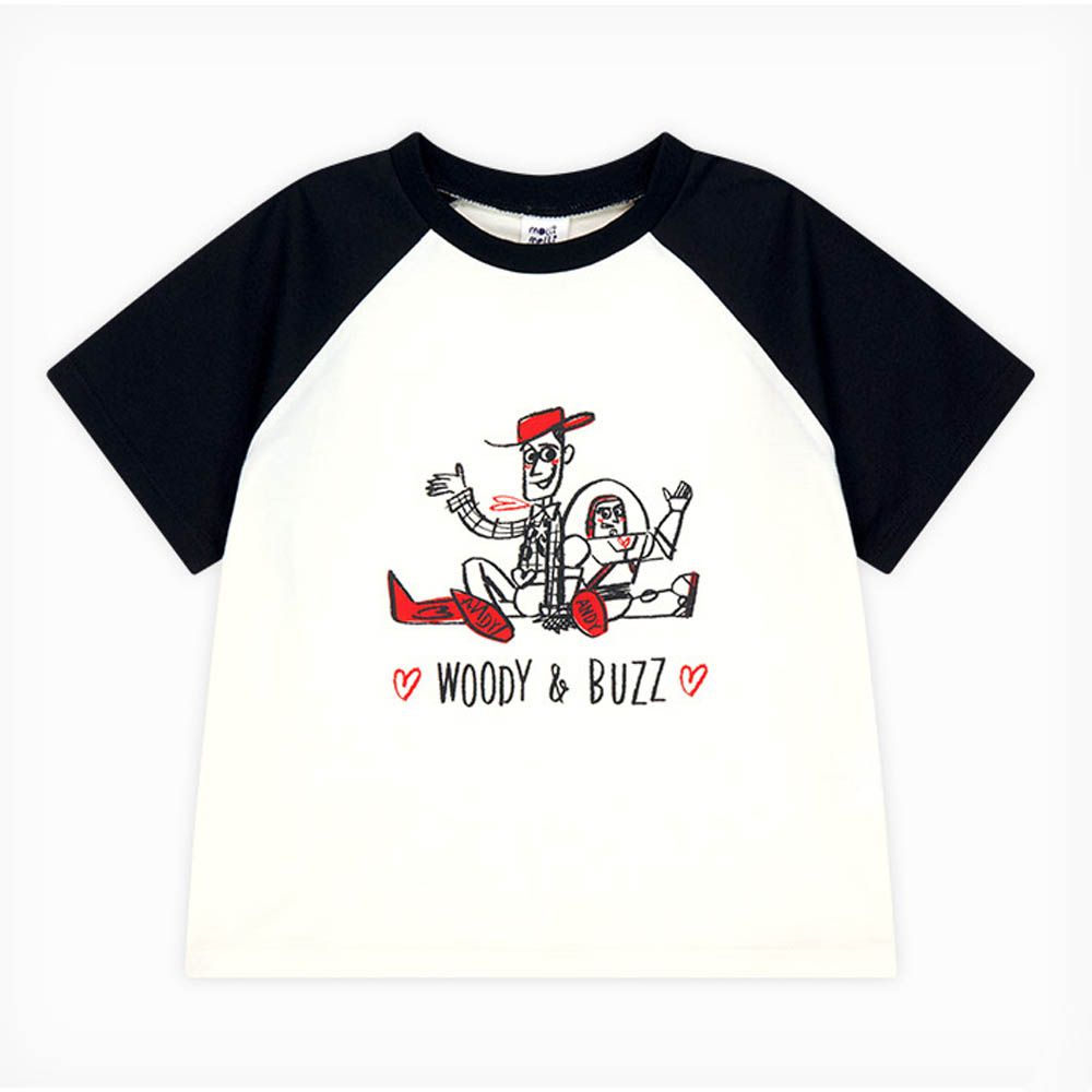 (聯名款)手繪風格卡通人物短袖上衣-黑X白