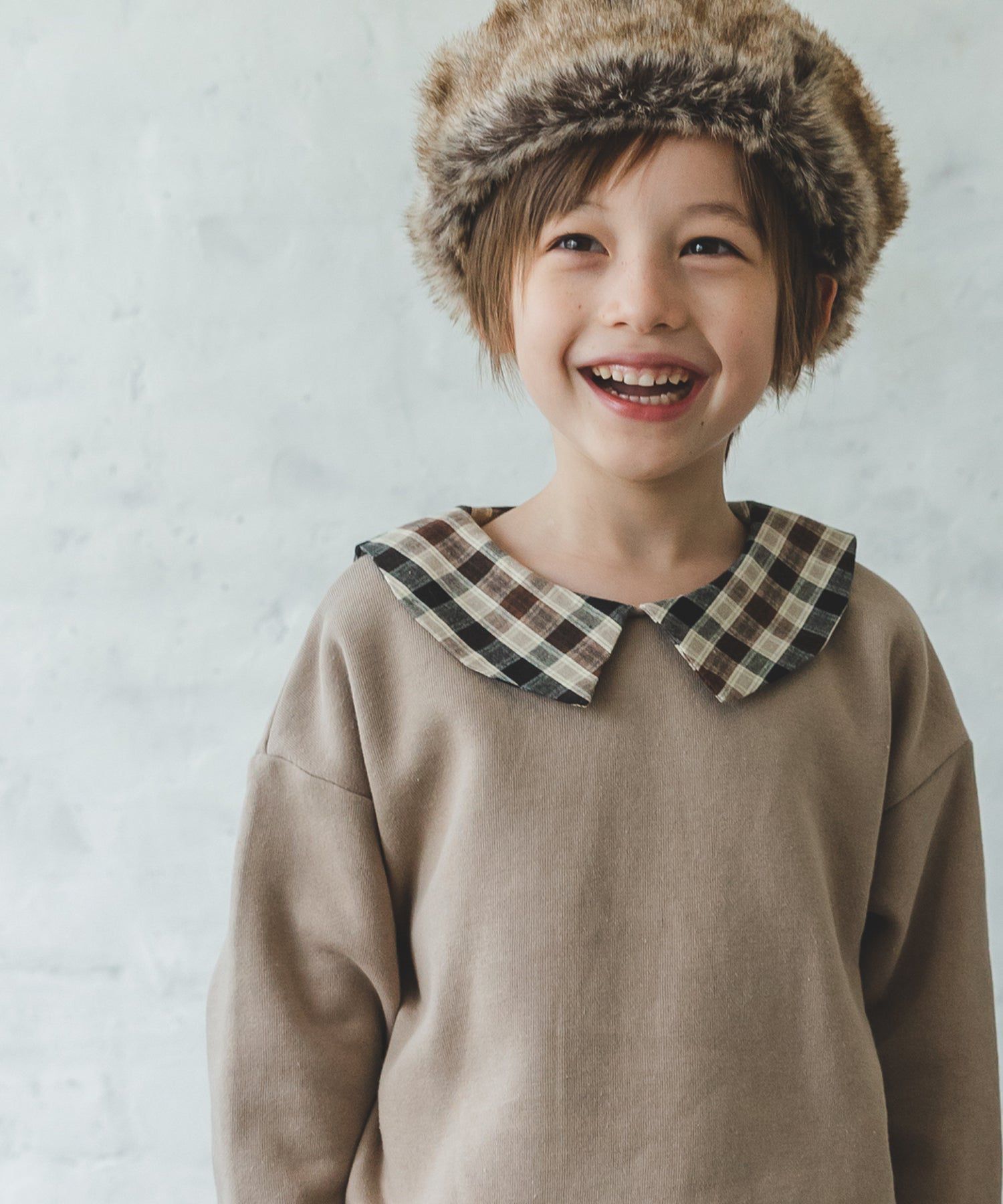 日本 PAIRMANON - 歐風翻領刷毛長袖上衣-碎花領-煙燻粉