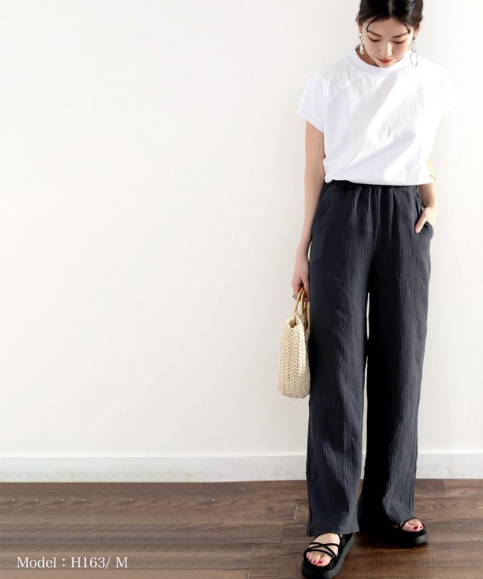 日本 Classical Elf - 純棉夏日柳葉舒適寬褲-黑