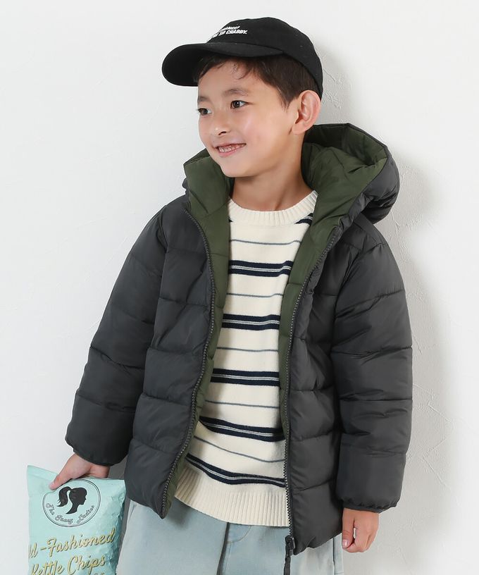 日本 devirock - 2Ｗay防風保暖纖維羽絨連帽外套(可機洗)-紫羅蘭x粉