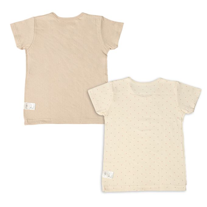 akachan honpo - 短袖圓領上衣2件組蓬鬆棉-櫻桃&點點-咖啡色