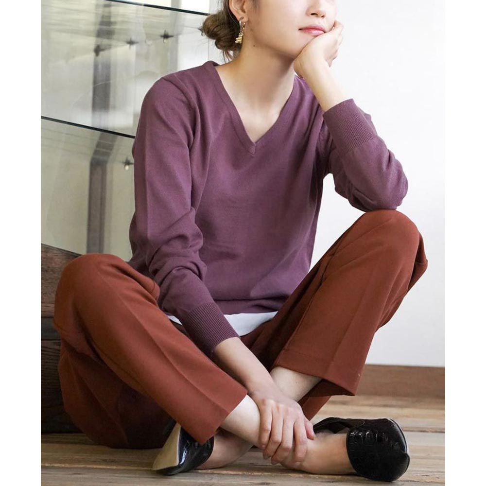 日本 zootie - 100%棉 輕盈柔軟薄針織上衣-V領-葡萄紫