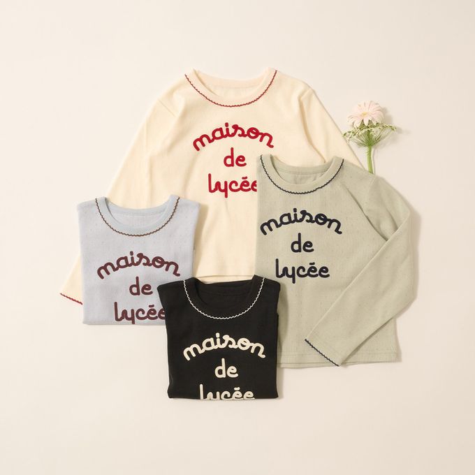 日本 Lycee mine - 100%棉 優雅法式植絨印花長袖上衣-黑