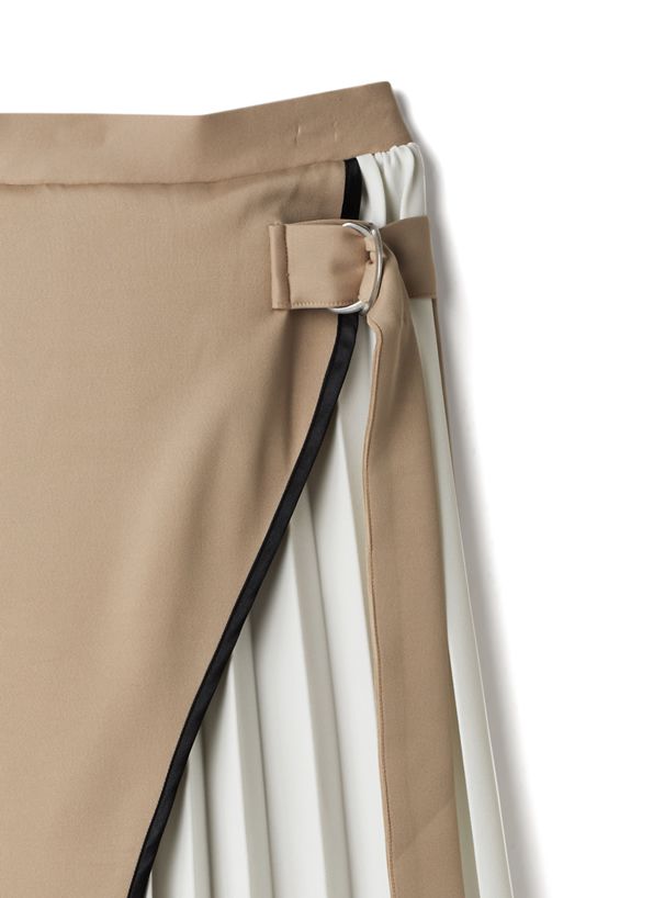 日本 GRL - 百褶拼接長裙-黑x杏