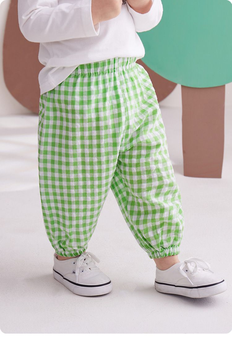 格紋束口長褲-黑+白