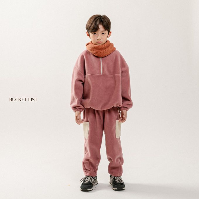 韓國 BUCKET LIST - (兩件式)簡單休閒搖粒絨套裝-玫瑰粉