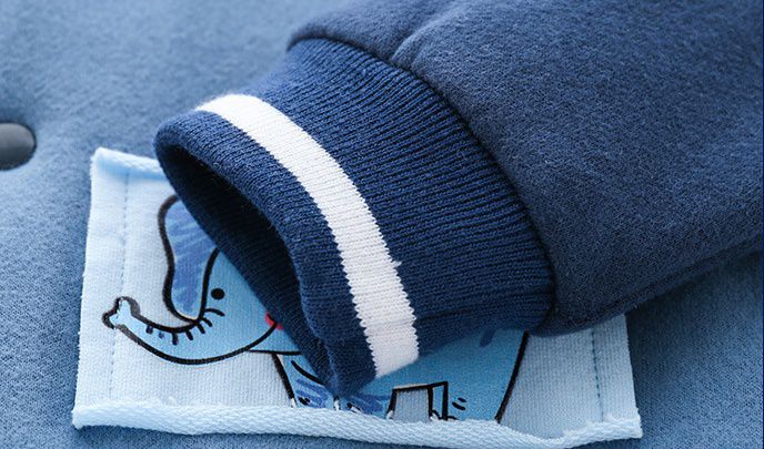 WELLKIDS - 加絨拼色休閒棒球外套-萌萌動物-藍+白