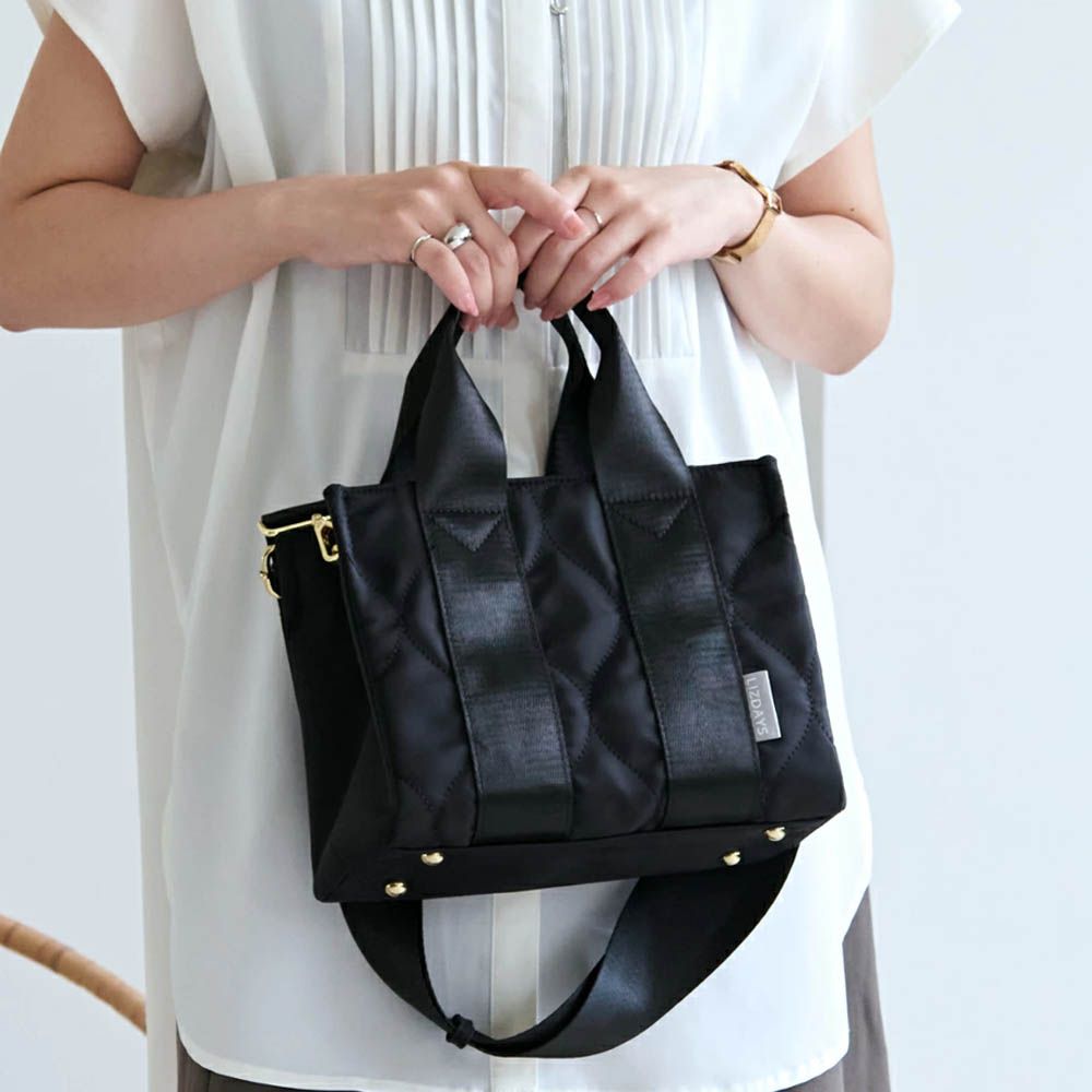 防潑水2way絎縫小巧托特包-(可裝A5)-黑