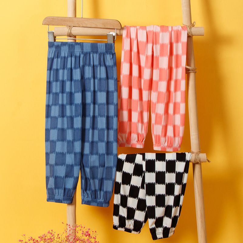 涼感透氣百搭防蚊褲/空調褲-大大格紋-黃色