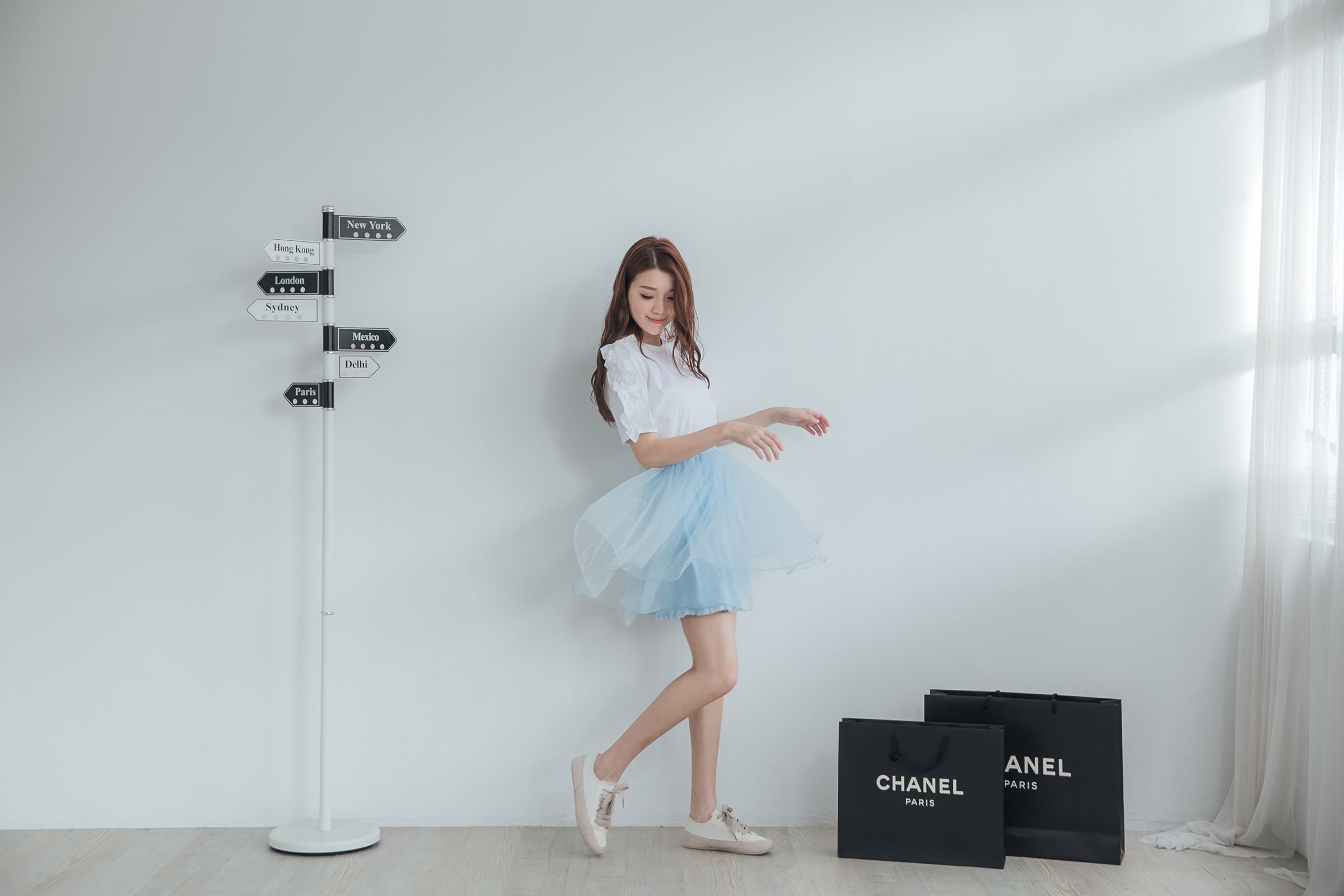 Peachy - 獨家訂製綿柔空氣紗裙-短裙款-Elsa冰藍 (F)