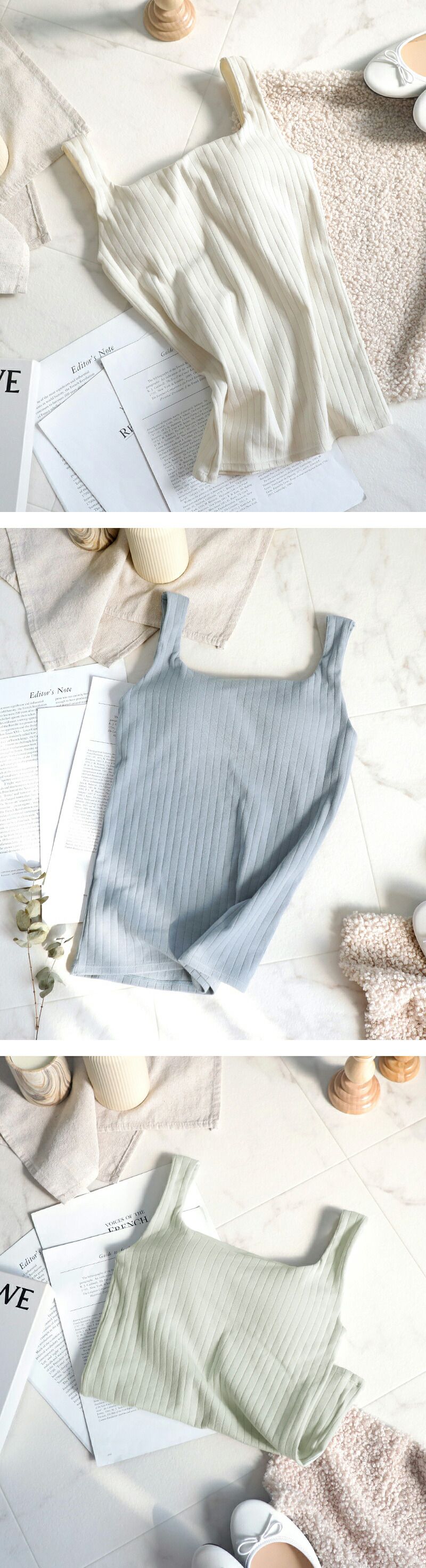 日本女裝代購 - 極致美胸 羅紋無袖背心(附Bra)-深灰