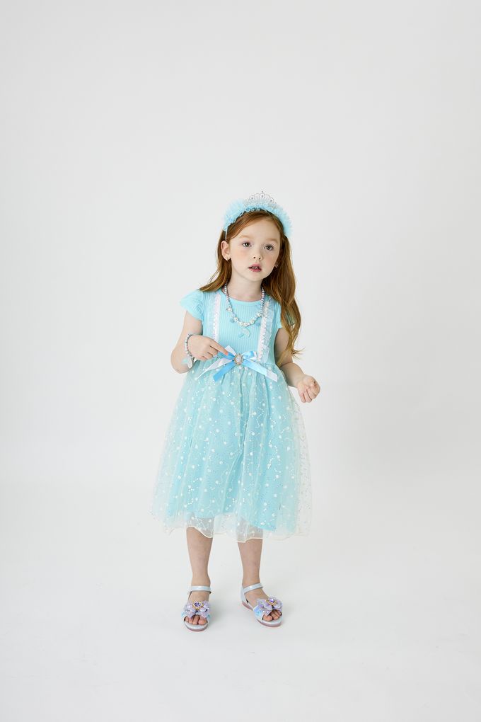 韓國 OZKIZ - (附配飾)公主點綴短袖紗裙洋裝-湖水綠