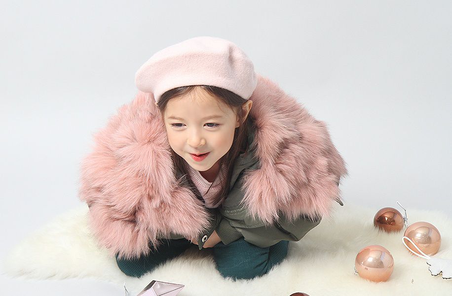 韓國 Babyblee - 羊毛素色貝蕾帽-淺粉紅 (FREE)