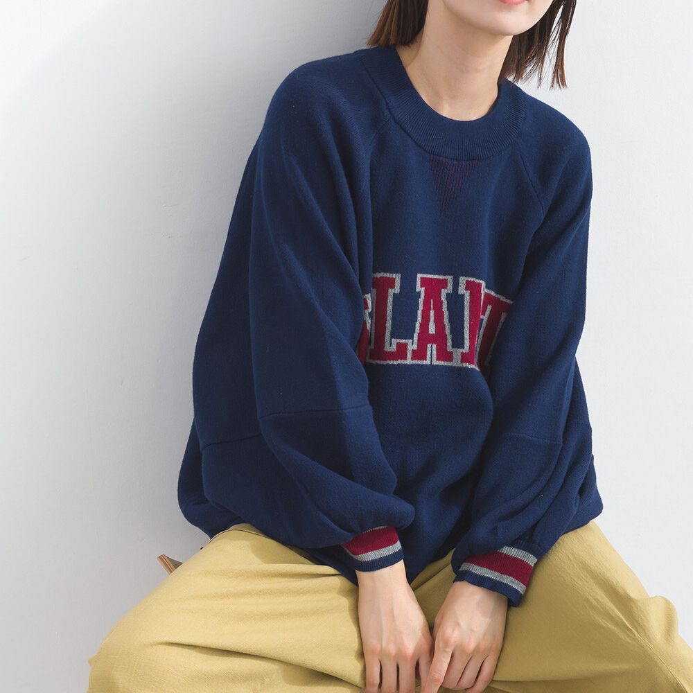 明亮撞色學院風抽繩針織上衣-海軍藍