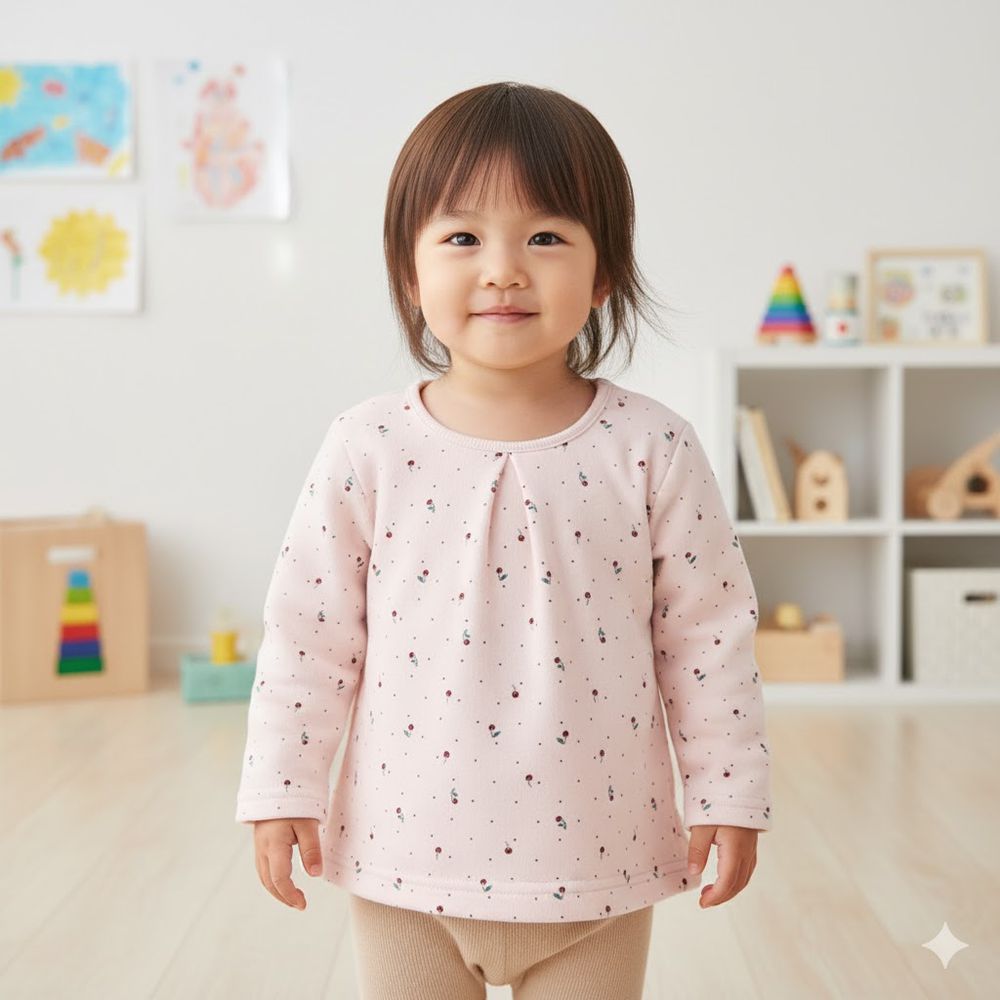 長袖休閒上衣--滿版印花-粉紅色