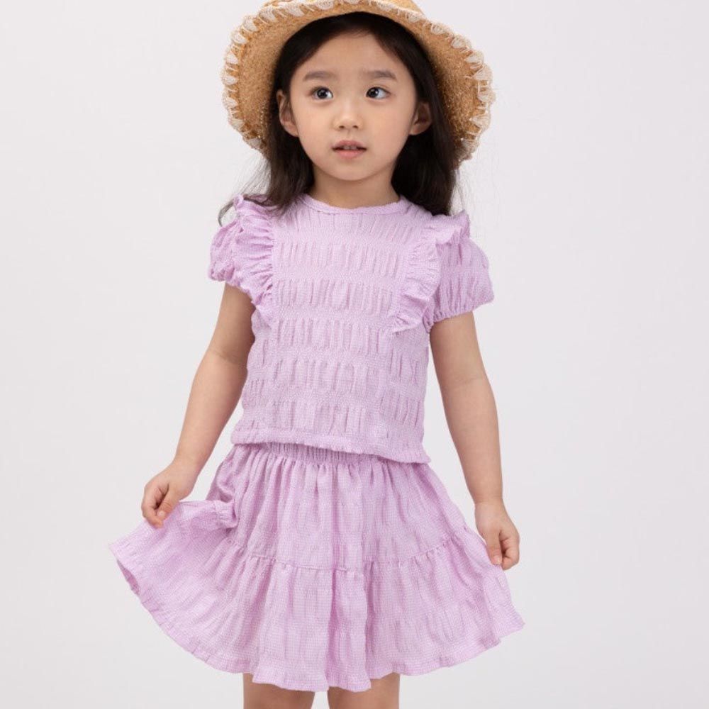 韓國 Coco Bang - (兩件式)立體壓紋泡泡袖蓬裙套裝-粉紫