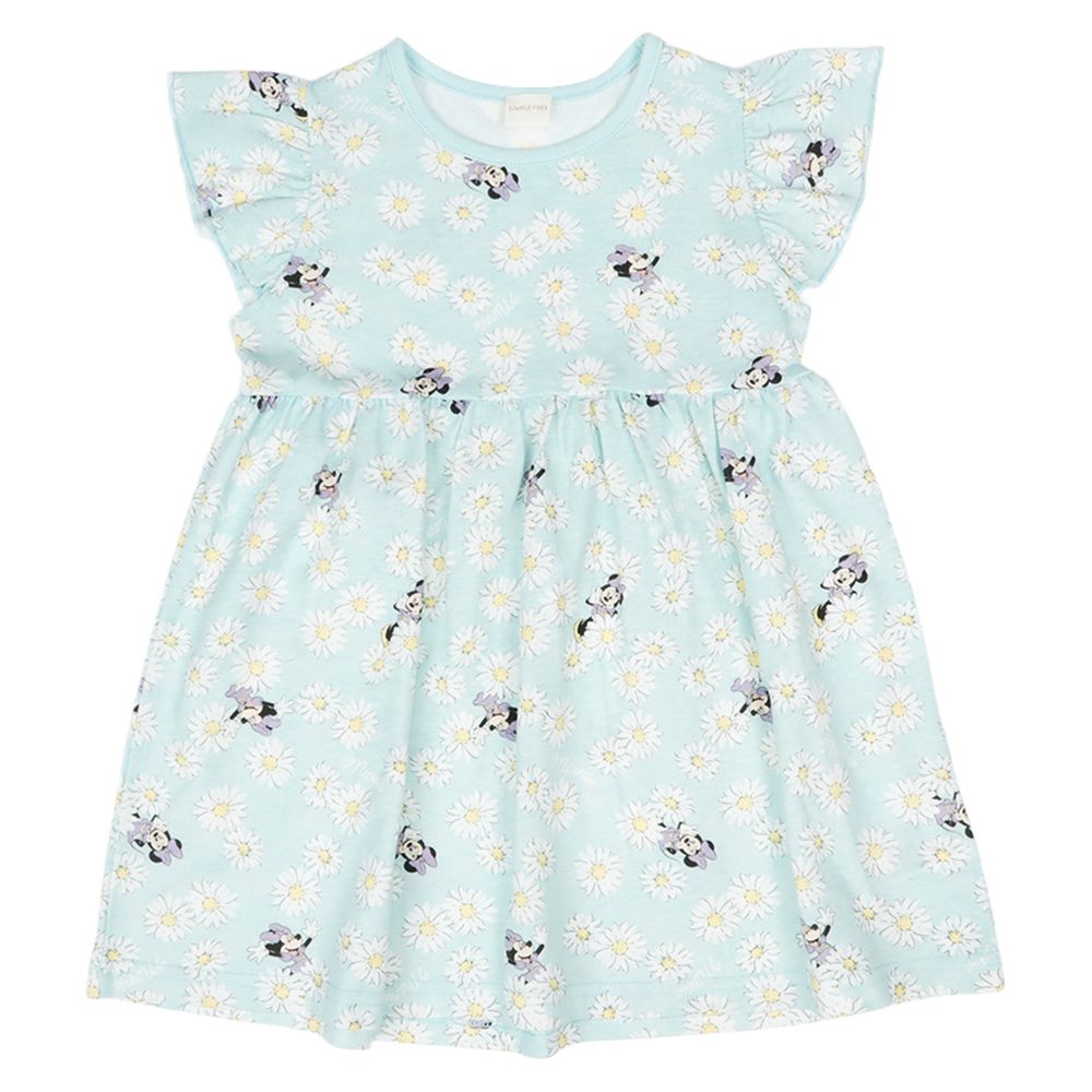 荷葉邊袖滿版印花洋裝-米妮-淺綠色