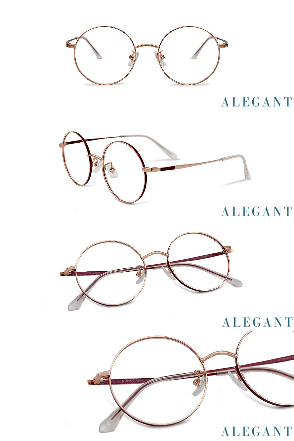 ALEGANT - 熔岩流紅金輕量鈦緞面套圈北歐質感圓框UV400濾藍光眼鏡