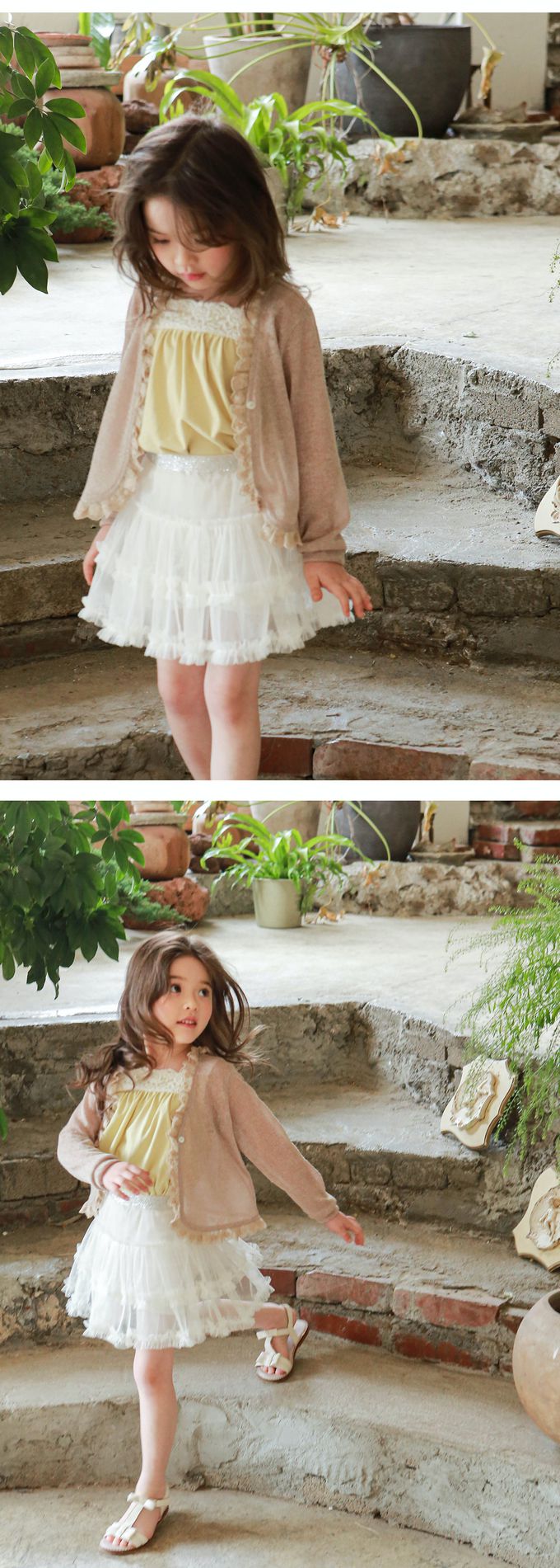 韓國 Puellaflo - 鬆緊腰亮片點綴澎澎網紗裙-象牙白