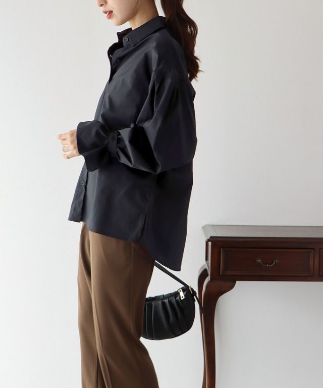 日本 BLUE EAST - 甜美翻領糖果袖襯衫-水藍