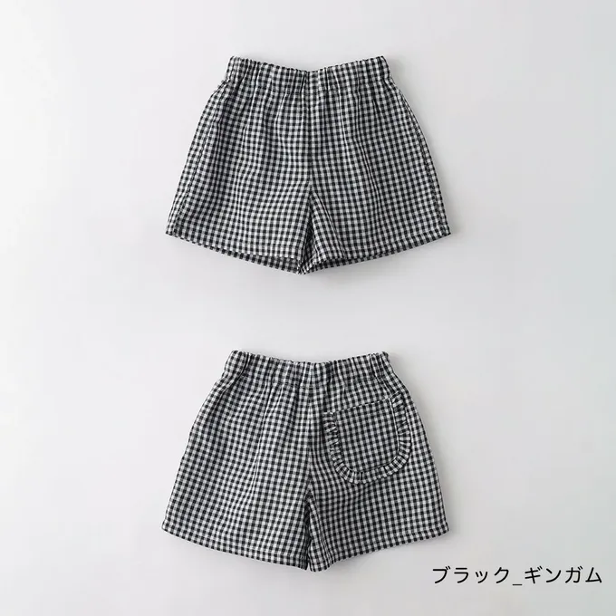 日本 BRANSHES - 清爽可愛摺邊後口袋短褲-點點-黑