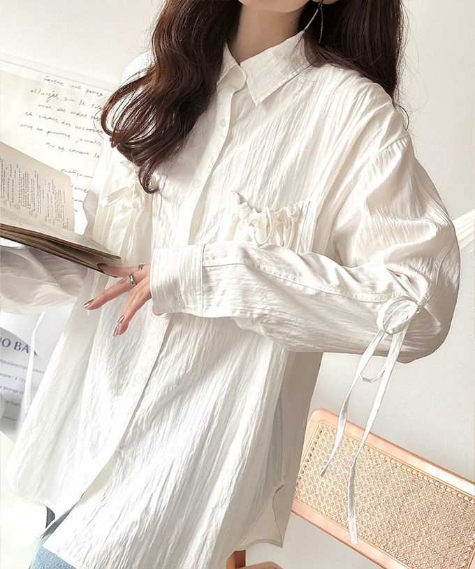 日本 Classical Elf - 大人的可愛感綁帶寬版襯衫-水藍