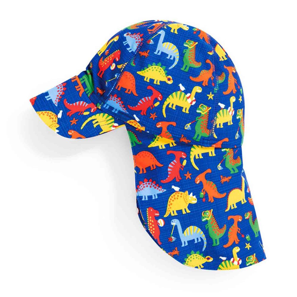 英國 JoJo Maman BeBe - 嬰幼兒/兒童泳裝戲水UPF50+防曬護頸遮陽帽-恐龍玩水