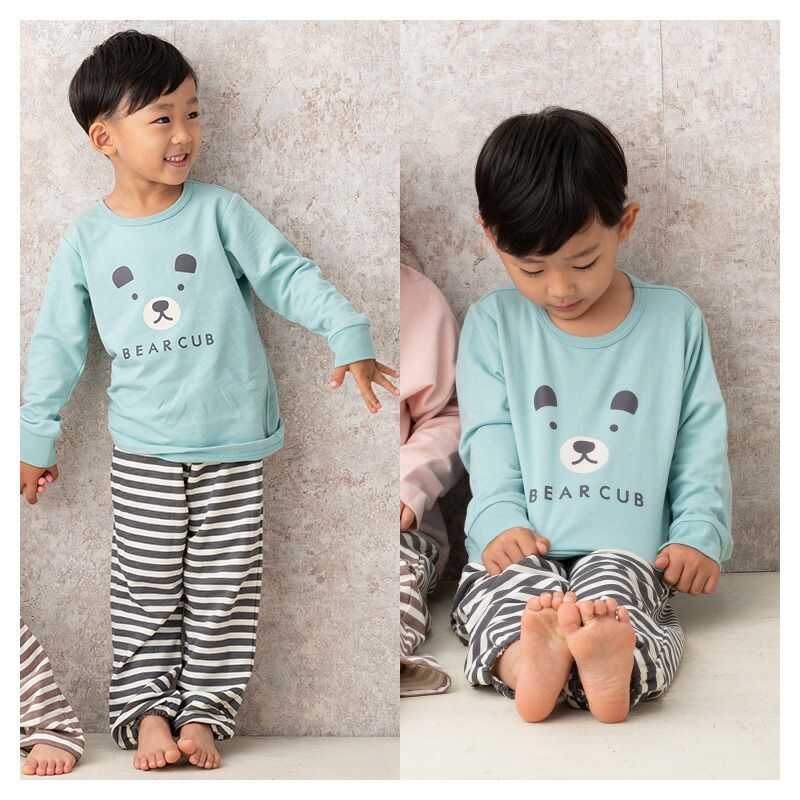 日本 ZOOLAND - 童趣印花圓領長袖上衣-吊帶小熊-薄荷綠