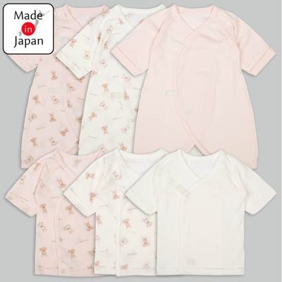 akachan honpo - 長袖新生兒內衣6件組-兔子-粉紅色 (50~60cm)