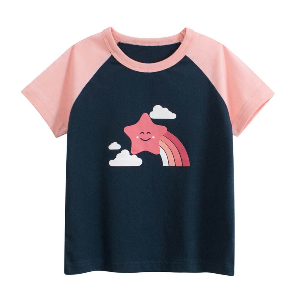 純棉短袖上衣-彩虹星星-藏青/粉紅