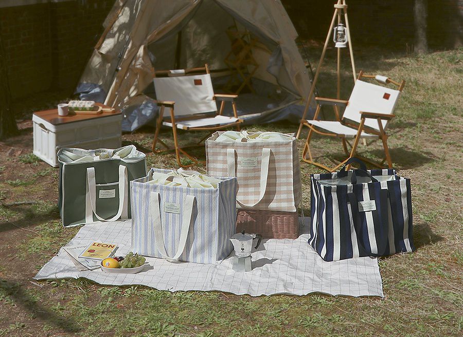 韓國 Conitale - 大容量防潑水束口購物袋/野餐袋/旅行袋-深藍 (46X35X25cm)