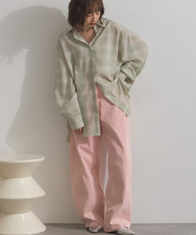 日本 ELENCARE DUE - 2way穿法輕盈透膚寬版薄襯衫-格紋-黑白系