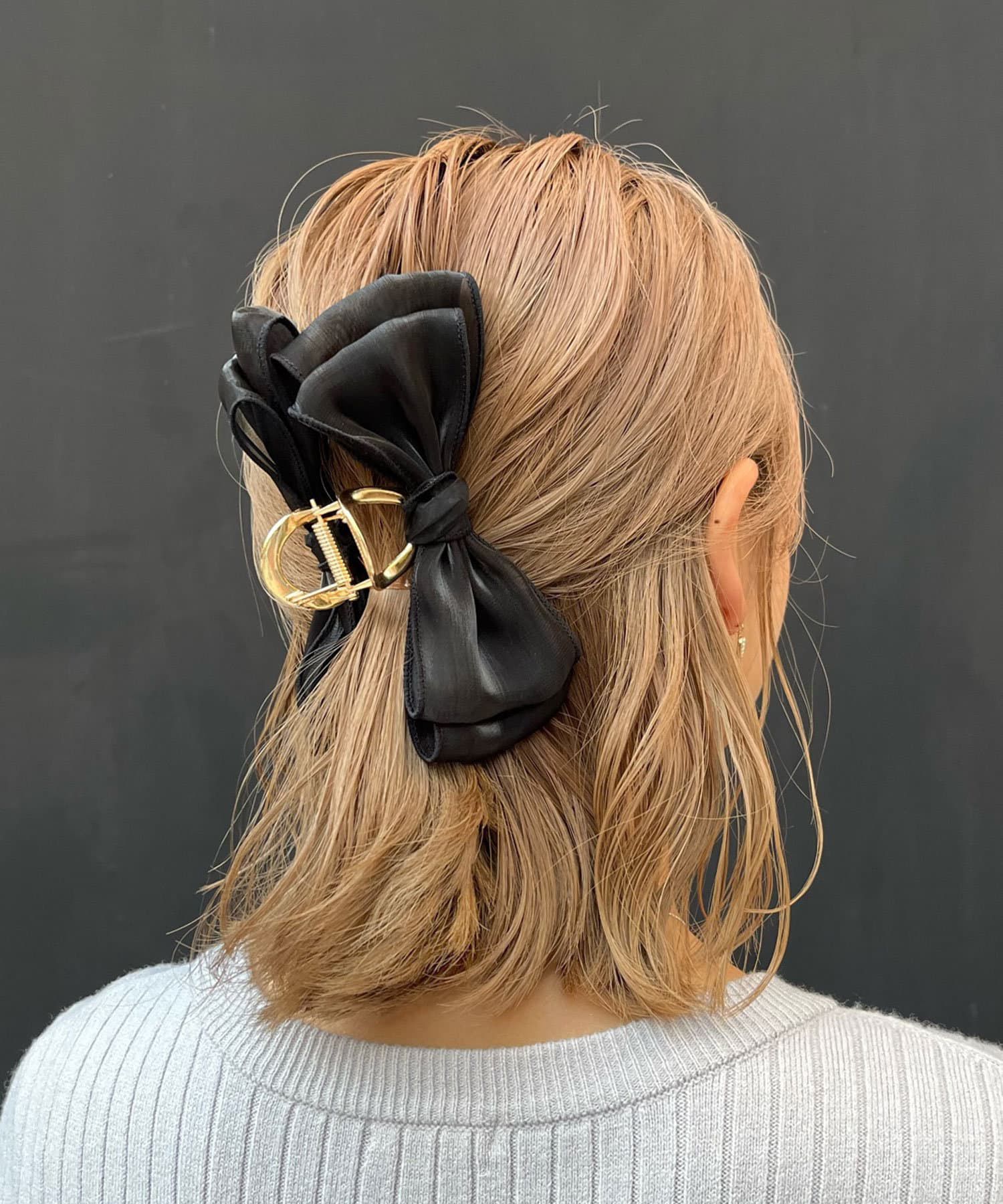 日本 Lattice - 夢幻蝴蝶結金屬髮夾/鯊魚夾-時尚黑