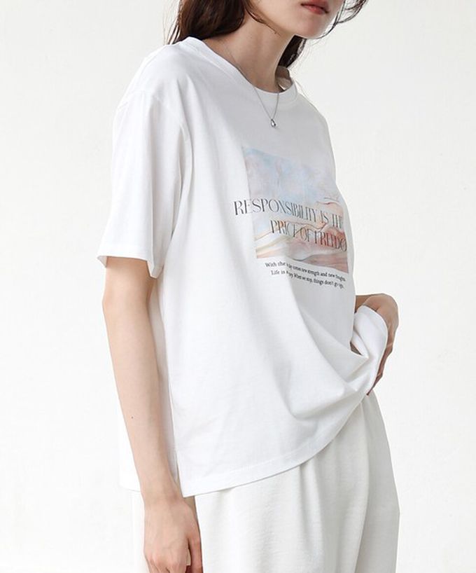 日本 Bab - 100%棉 俐落光影印花短袖T恤-白 (M)