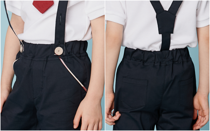 韓國 Coco Bang - 五分吊帶褲-深藍