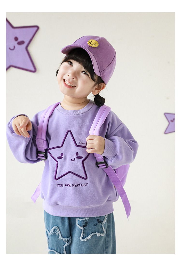 針織刺繡圓領長袖上衣-星星-米白色