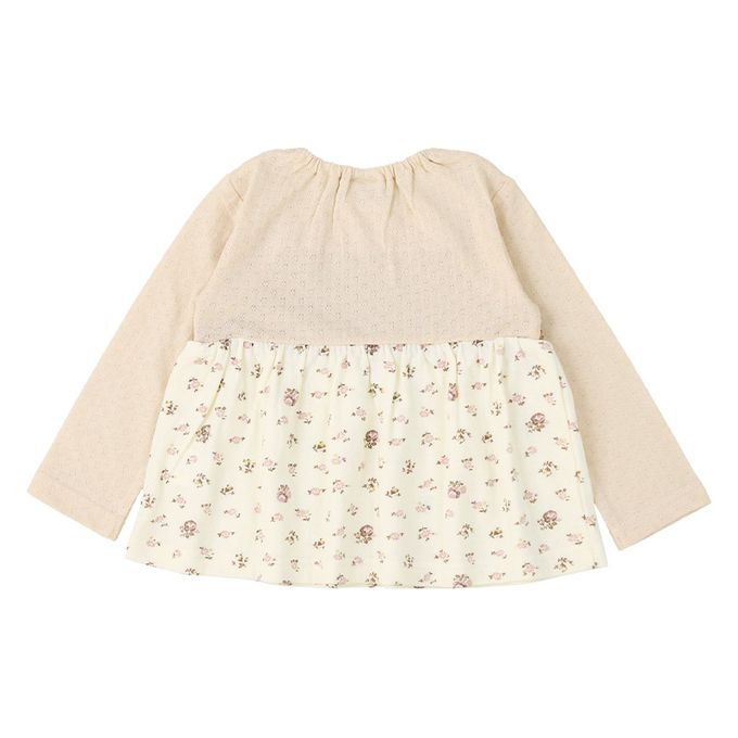 日本 ZOOLAND - 清新紋理假二件長袖上衣-小花領-象牙