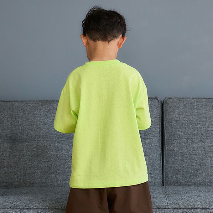 日本 petit main - 100%棉 幽默印花短袖上衣-喝茶-草綠