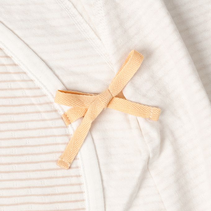 akachan honpo - 長袖新生兒內衣4件組蓬鬆棉質-按扣款-淺卡其色 (50~60cm)