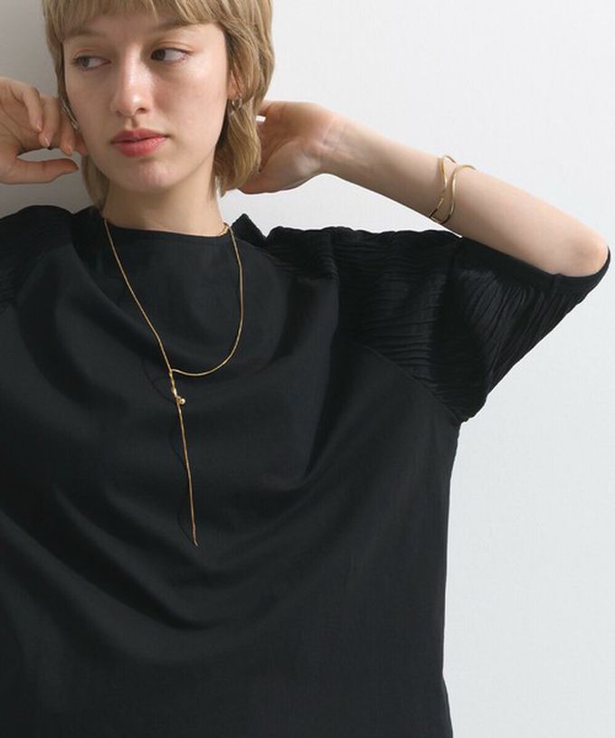 日本 le colis - 優雅立體感波浪五分袖上衣-黑