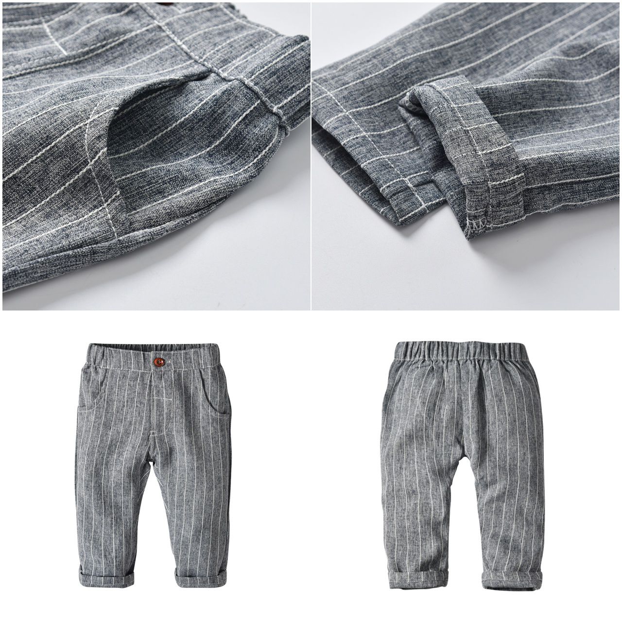 英倫風條紋馬甲背心套裝-灰色