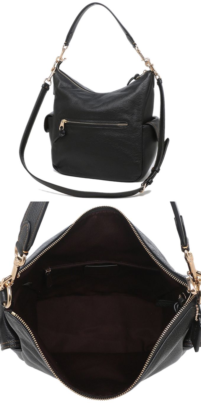 COACH - 素面荔枝紋皮革兩用包 (黑)