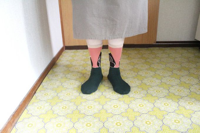 日本女裝代購 - 日本製 伊索寓言印花長襪-狐狸和鶴-藍綠 (23-25cm)