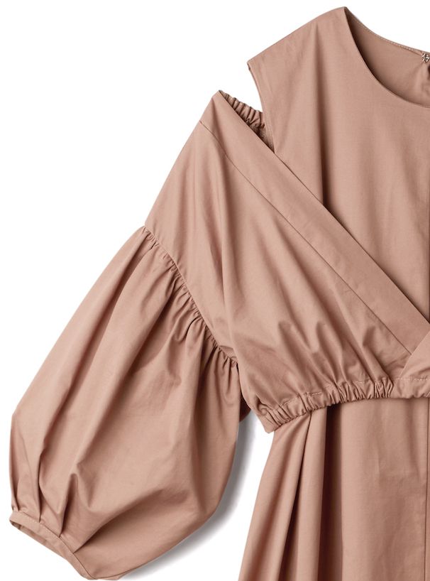 日本 GRL - 優雅質感泡泡袖背心兩件式洋裝-氣質杏