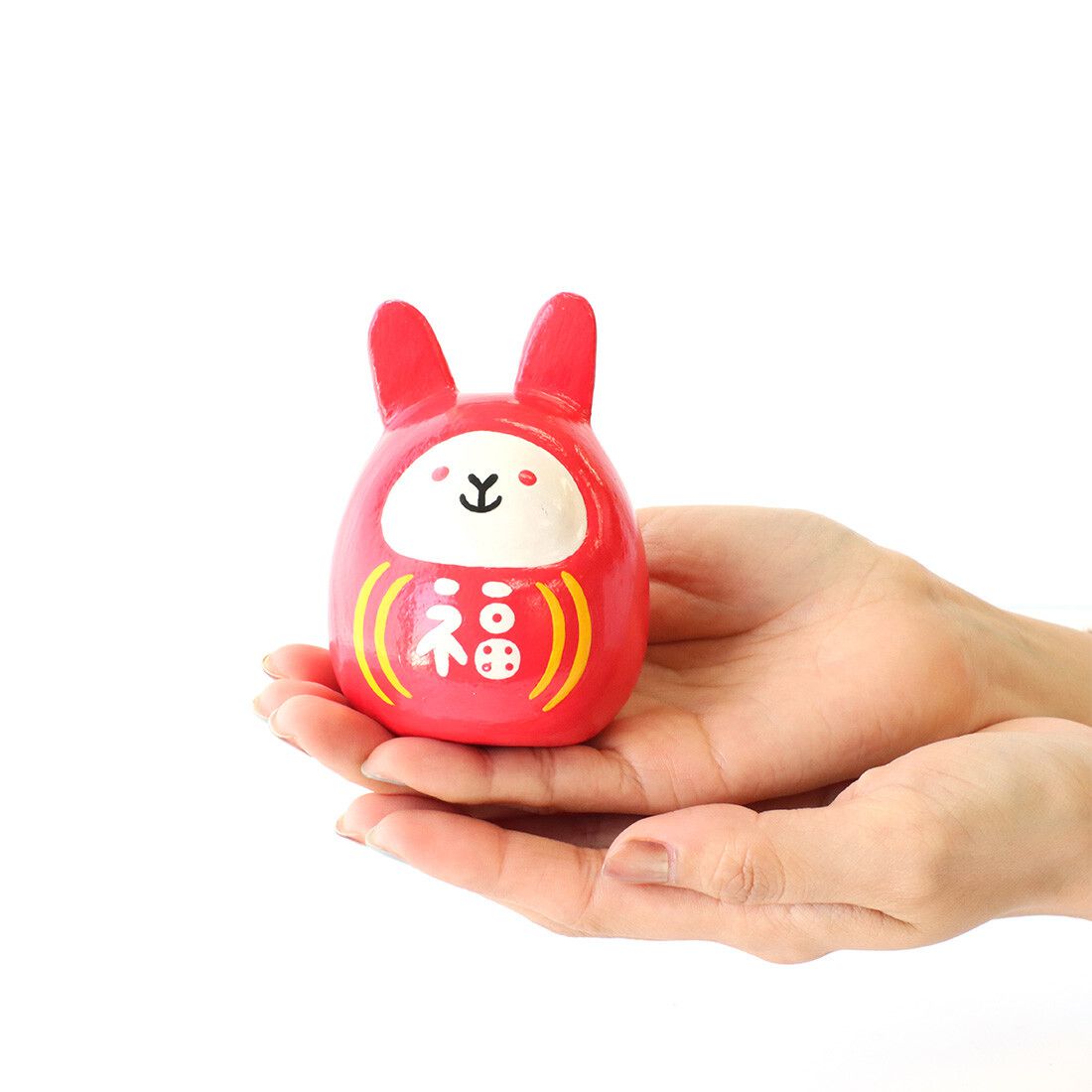 日本代購 - 木製兔兔不倒翁招福新年擺飾-1入組-白 (6×9cm)