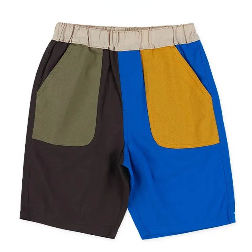 100%棉 撞色彈性短褲-寶藍x黑