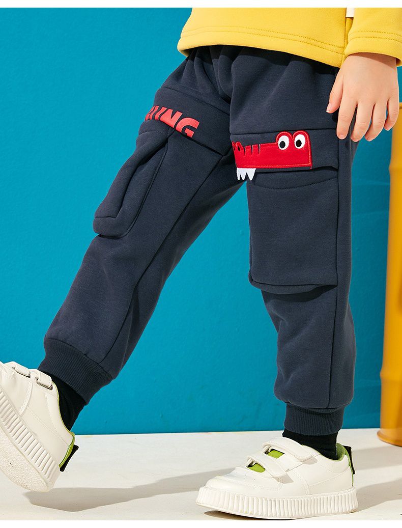 薄絨腰鬆緊休閒保暖束口長褲-鱷魚嘴嘴-灰色