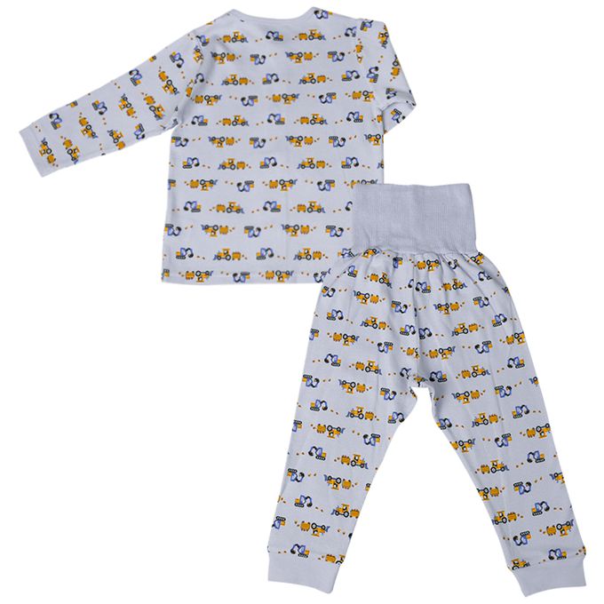 akachan honpo - 長袖家居服 穿衣練習前開式-拖拉機-淺藍色