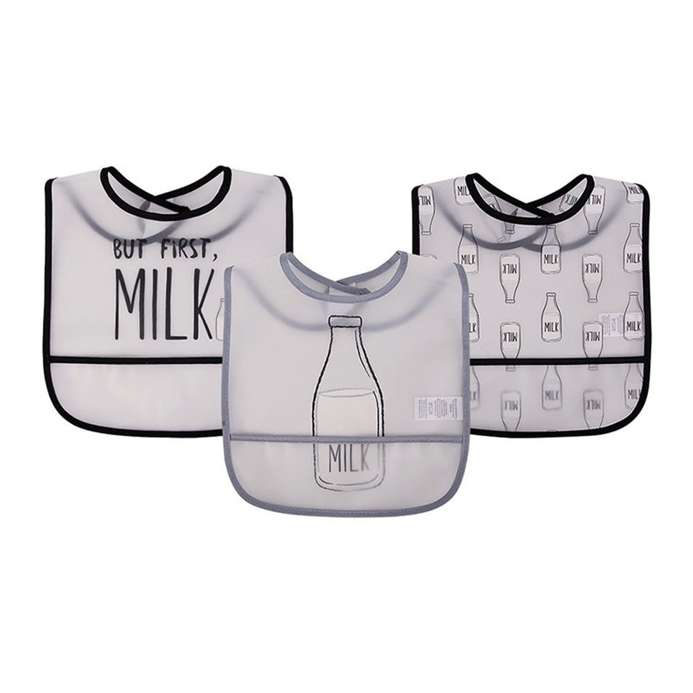 美國 Luvable Friends - 嬰幼兒雙面防水圍兜3入組-來杯牛奶